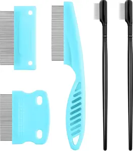 5PCS Dog Eye Comb Multi-Pack - Stainless Steel, Rustproof & Plastic Tear Removal Tool with Round Ends, Gentle Eye Cleaning Comb for Small Dogs (Light Blue & Black)