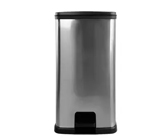 Step-On Kitchen Trash Can with Lid 13.2 Gallon Plastic Garbage Bin Silver Color Modern Design