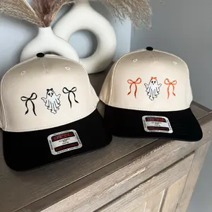 Trendy ghost bows Otto cap women’s embroidered halloween hat, neutral hat for Halloween