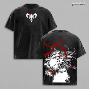 Ichigo Kurosaki Bleach Tee – Vintage Oversized Heavy Cotton Anime Manga T-Shirt, Double Printed Retro Unisex Streetwear Graphic Top, Soul Reaper Bankai Edition, Japanese Anime Merch