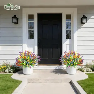Der Rose 24-Bundle Artificial Outdoor Flowers Set, UV-Resistant Faux Lavender & Monkey Grass, Colorful Home Decor for Garden, Porch, Patio Window Box
