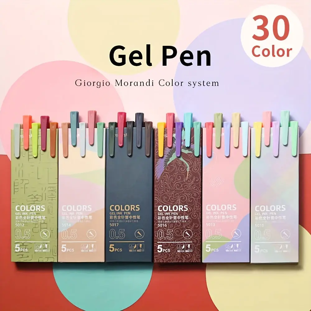 Giorgio Morandi 30-Piece 0.5mm Fine Colorful Gel Pens Set - Premium Ergonomic Design, Smooth Writing, Fast-Drying Ink, Muted Macaron Colors, Art Pens & Refills, Colored Markers Set for Journaling | Office Stationery, Back to School Haul Supplies, Aestheti