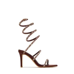 Sushmita Embellished Around The Ankle Coil Heels - Brown