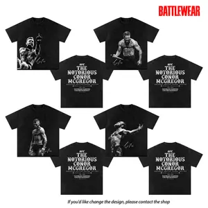 UFC 329 Black Conor McGregor Washed T-Shirt Collection, The Notorious Men's Vintage Graphic Tee, 9 Designs Unisex Heavyweight Cotton Shirt, Soft Round Neck Short Sleeve Apparel for UFC Fans, MMA Streetwear Crewneck Top