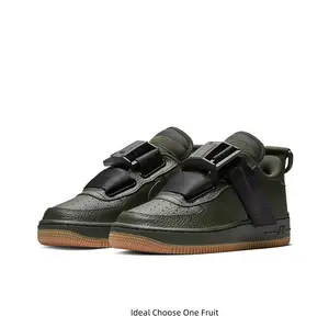 Olive Green Low-Top Sneakers with Leather Upper & Adjustable Strap, Gum Rubber Outsole, Brand New in Box, Unisex Casual Footwear