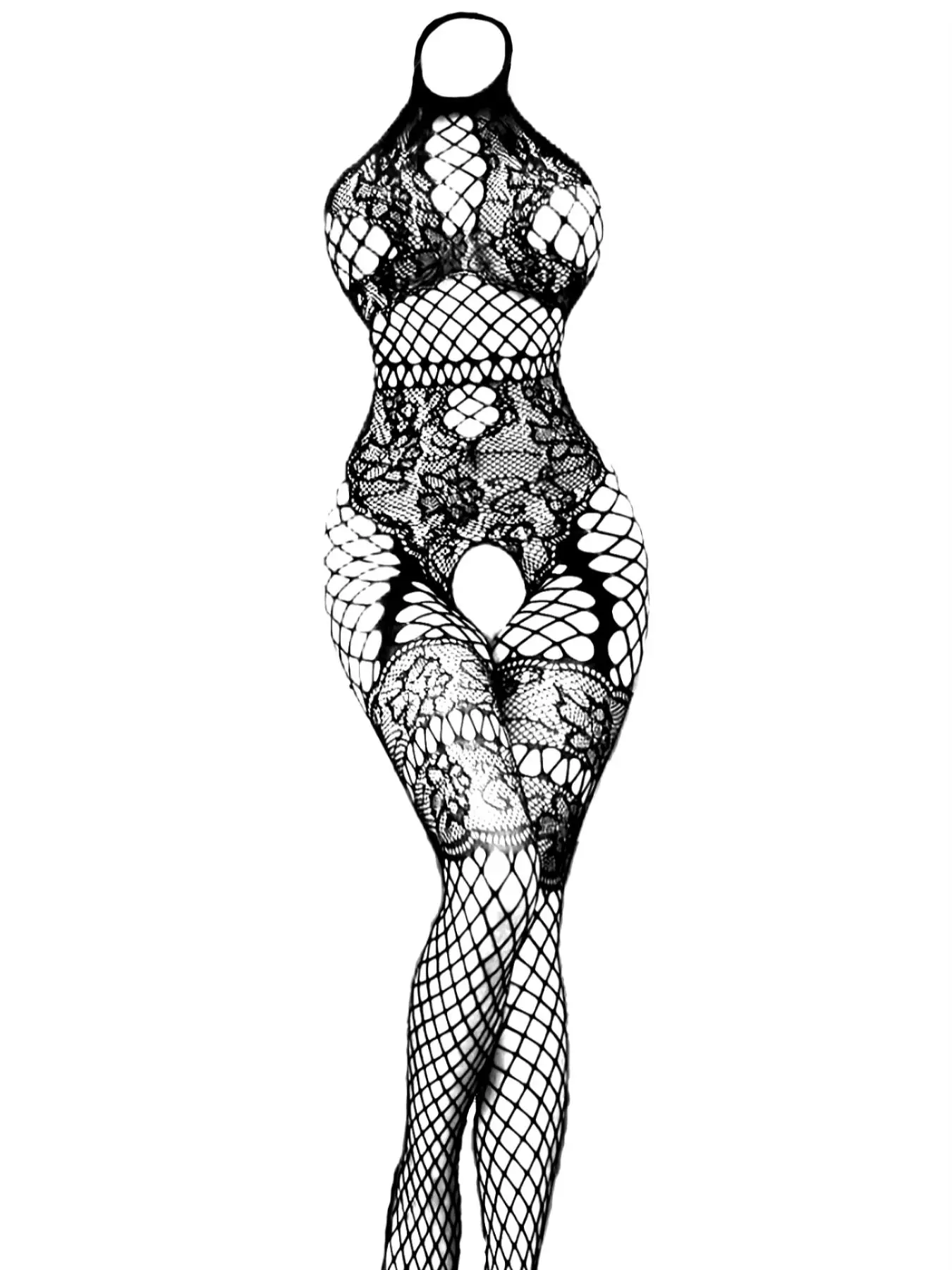 Women's Cut Out Backless Halter Fishnet Sexy Lingerie, Breathable Solid Color Sheer Fabric Lingerie, Fashion Comfy Ladies Lingerie for All Seasons, Wo