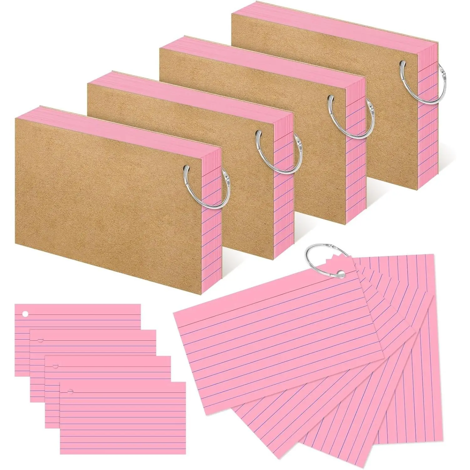Index Cards 3x5 Inch Lined Flash Cards with Ring Heavyweight Flashcards Note Cards for Studying School Supplies College, 200 Count