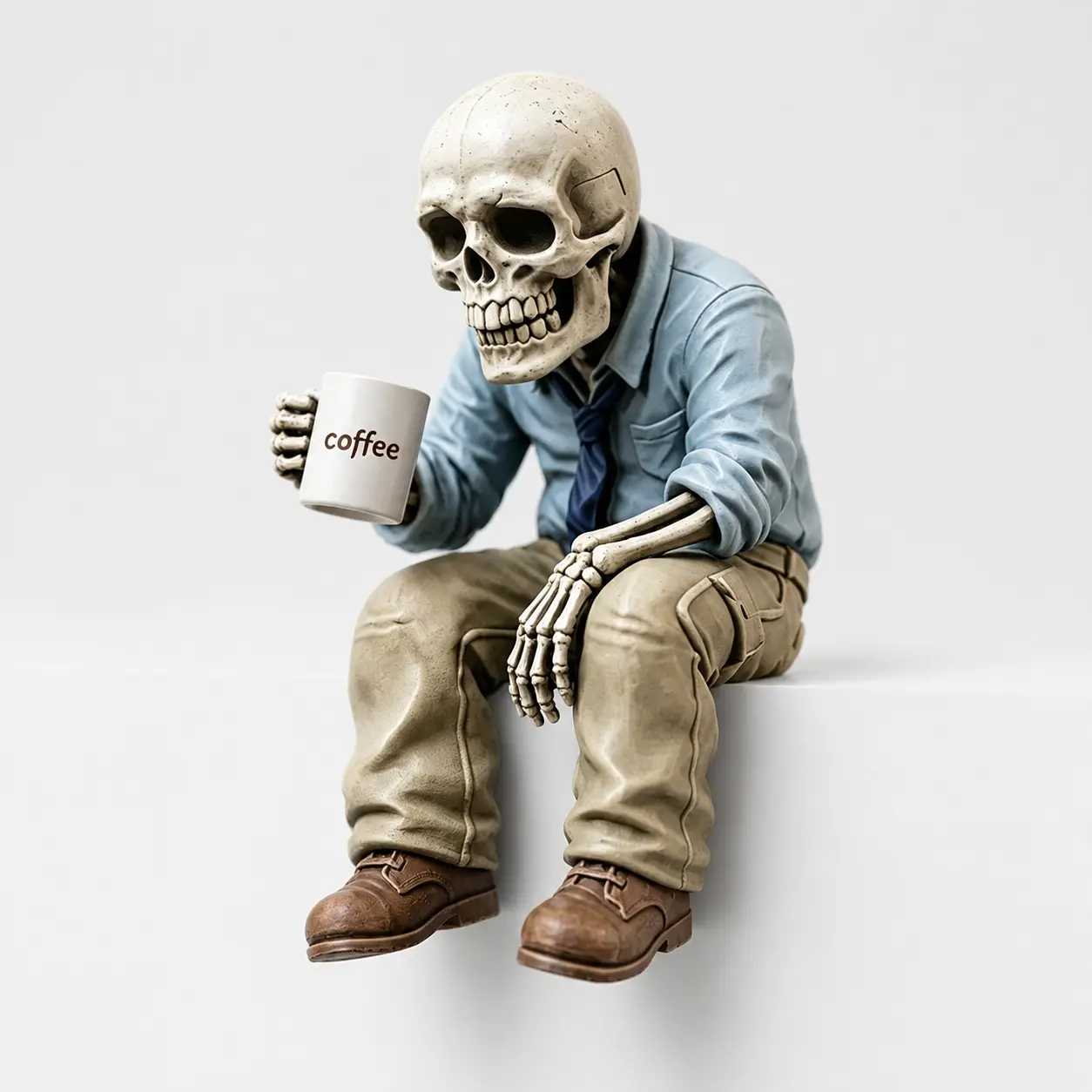 Novelty Funny 14.5cm Work Burnout Skeleton Figurine, 3D Printed Gothic Coffee Skeleton Desk Furnishing Ornament, Creative Sarcastic Decor Gift for Colleagues to Decorate Home & Workspace