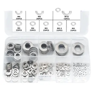 Stainless Steel Flat Washer Set, M3 M4 M5 M6 M8 M10 Assortment Metric Threaded Nut & Washer Assortment Kit, Hex Nuts, Home Decoration & Factory Repair