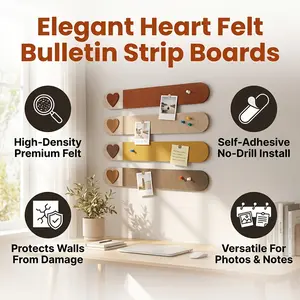 Heart-Shaped Felt Bulletin Board, Oval Cork Strip, High Density Felt Board, Easy Installation, Self-Adhesive, No Damage Wall Decor