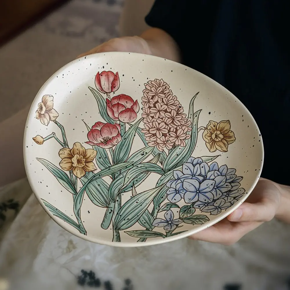 Handmade Ceramic Salad Plate, 9 Inch Dessert Serving Dish, Kitchenware Fruit Bowl, Boixioda Tableware Set, Durable & Elegant Design