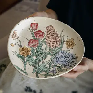 Handmade Ceramic Salad Plate, 9 Inch Dessert Serving Dish, Kitchenware Fruit Bowl, Boixioda Tableware Set, Durable & Elegant Design