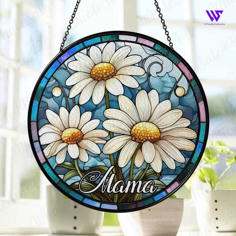 Personalized Birth Flower Stained Glass Suncatcher, Carnation Flowers Stained Glass, Mothers Day Gift for Mom, Birth Month Flower Suncatcher