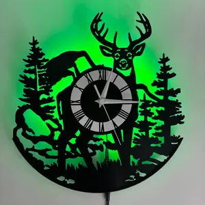 Forest Deer-Shaped Vinyl Wall Clock, Analog Clock, Silent Creative Decoration, Rustic Farmhouse Style, Perfect Gift for Father's Day, Birthday, Halloween, Christmas, Wall Art Clock