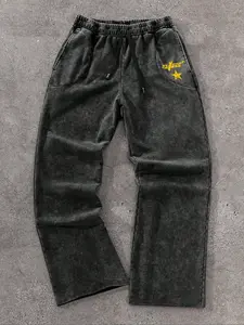 Street Style Cotton Sport Pants, Young Street Fashion, Style Star and Letter Print, Men's Casual Loose Fit Long Pants, Casual Comfy Trouser
