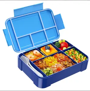 Bento Lunch Box for Kids - 1450ml Leakproof Kids Bento Box 6 Compartments Toddler Lunch boxes with Silverware for Back to School, Reusable LunchBox Snack Container for Daycare