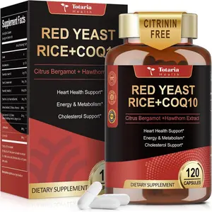 Totaria Red Yeast Rice with CoQ10 Supplement- Niacin-Free, Cholesterol & Energy Supplement 3rd-Party Tested Vegan Non-GMO Healthcare Vitamin