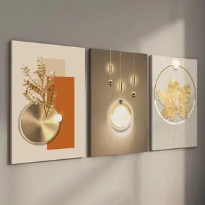Set of 3 Stretched Canvas Prints Modern Luxury Gold Wall Art, Contemporary Golden Abstract Pictures, Ready to Hang 3 Piece Wall Decor for Living Room, Bedroom, Office, Wooden Framed, Modern Home Decor, Modern Home Decoration