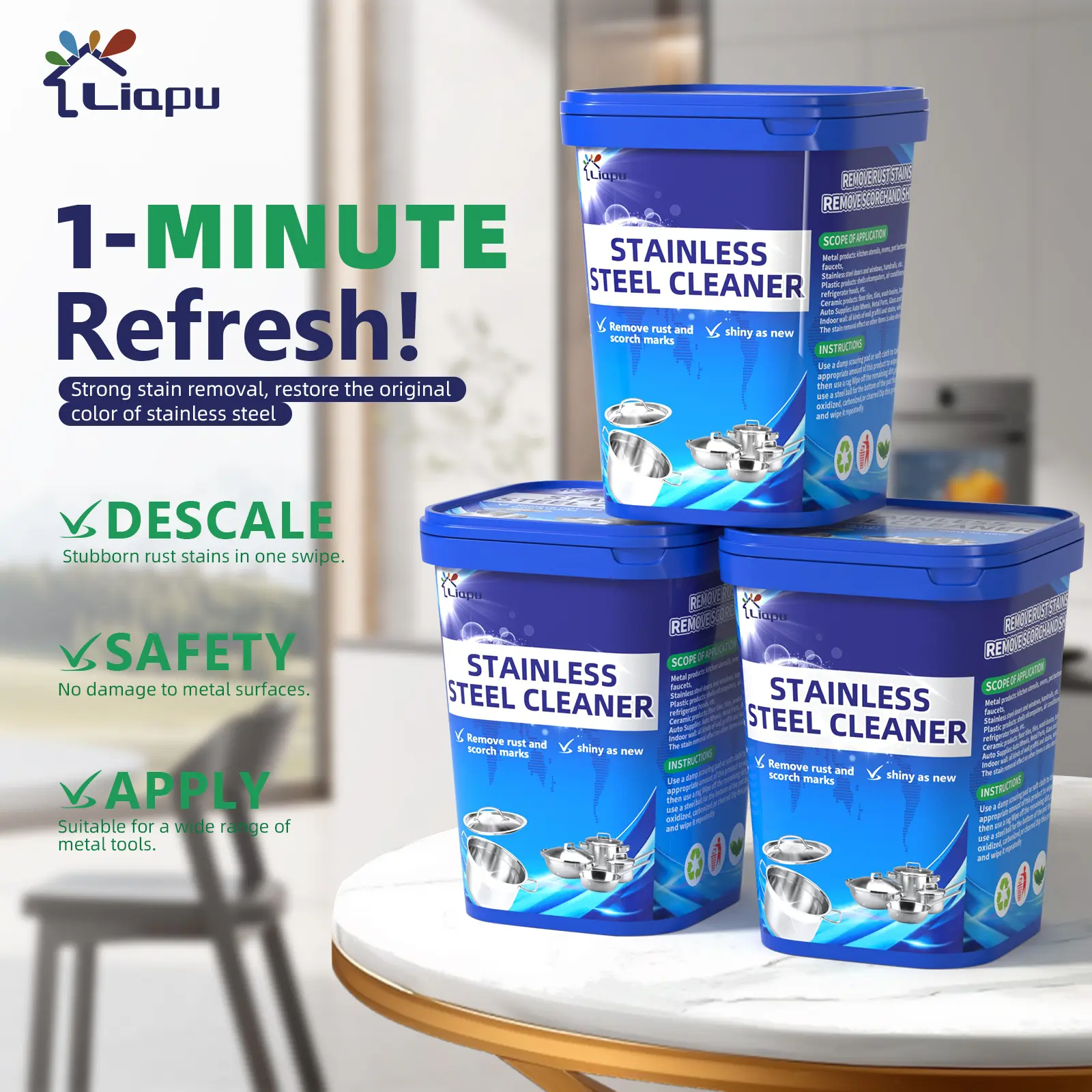 Liapu Stainless Steel Cleaning Paste – Heavy Duty Pot Bottom Black Scale & Rust Remover, Powerful Cleaning Wax