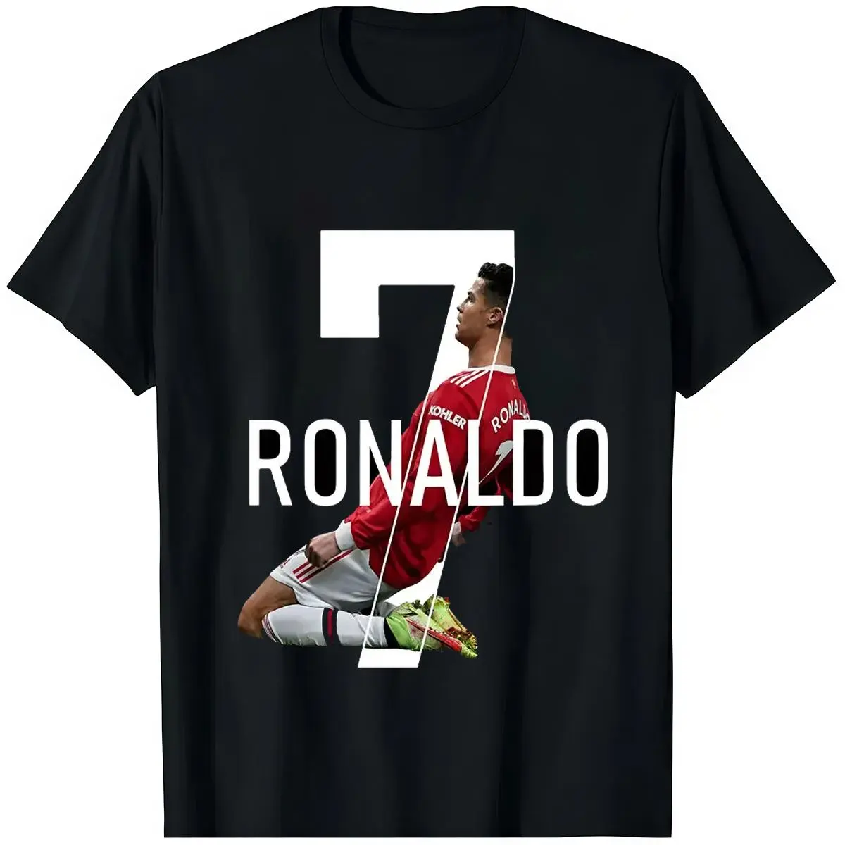Unisex Ronaldo Graphic T-Shirt, 100% Soft-Wash Cotton Short-Sleeve Top with a Trendy Boxy Cut and Dropped Shoulders, Shortsleeve, Graphic Print, Tops, Foldable Tee, Unisex Casual, Drape Menswear Man