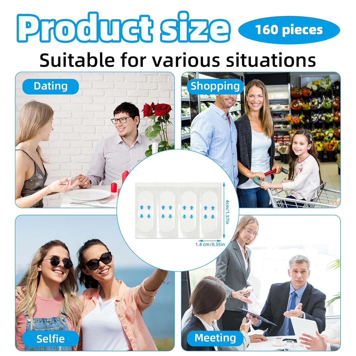 160pcs Face Bande Lifting Tape, Invisible Neck Lift Patches Firming Neck and Facial Contour Facelift Tape Waterproof Adhesive Tightening Strips Visage for Double Chin, Jowls, Eyes & Sagging Skin