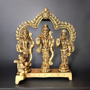 Elegant Brass Ram Darbar Statue | Sacred Lord Rama, Laxman, Sita & Hanuman | Pooja, Diwali, Weddings | Cherished Home Decor (4.9 Inches)