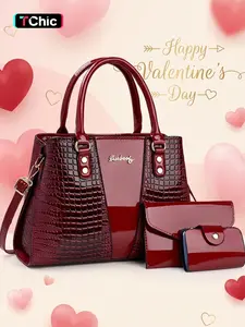 Valentine's Day Women's PU Crocodile Pattern Tote Bag, Elegant Office Work Handbag, Perfect Gift for Wife and Girlfriend, Elegant Square Handbags, Pu Leather Handbag