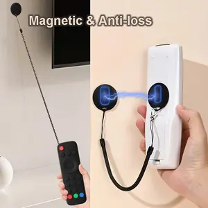 Magnetic Retractable Leash Holder for TV AC Remote Controls, No Drill Wall Mount Remote Control Organizer, Anti-Loss Leash for TV Air Conditioner Remotes, Utility Hooks for Home Storage