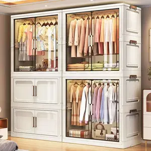 No-install wardrobe clothes storage cabinet small closet plastic bedroom simple storage cabinet