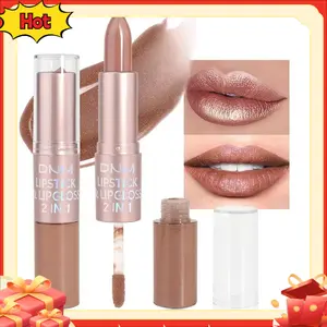 2 in1 Nude Brown Glitter Shimmer Shiny lipstick & Liquid Lip Gloss, MetallicDual Ended Lipstick with HydratingLightweight Formula, ShinyGlossy Lip Stick Makeupfor Women stay on all Day03 Moisturizing Evening lip gloss Flawless Cosmetic  Moisture