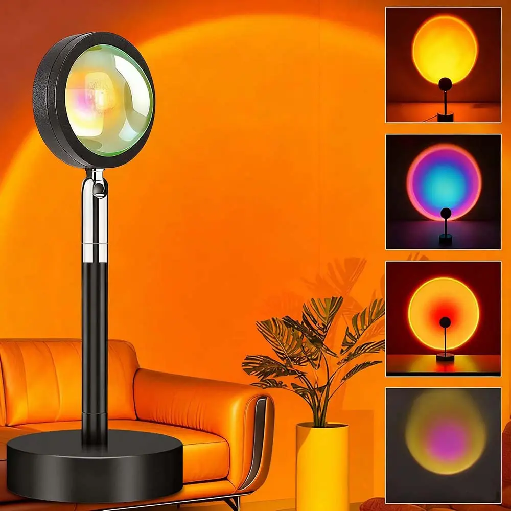 Remote Controlled Sunset Projection Lamp, 360-Degree Rotatable Rainbow LED Romantic Visual Light, USB-Powered Modern Floor Stand Night Light for Living Room, Bedroom Decor, Remote Controlled Lights