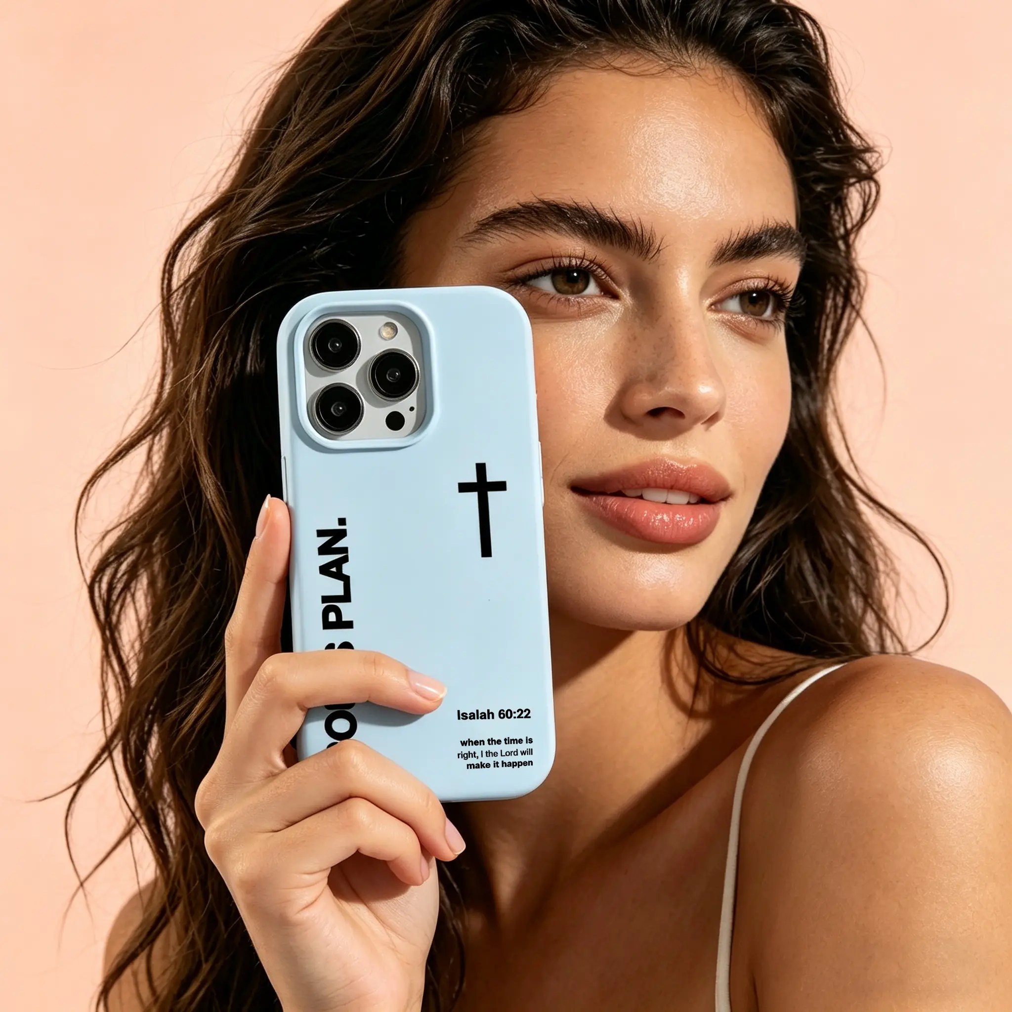 1PC "God's Plan" Isaiah 60:22 Bible Verse Cross Smartphone Case, Large-Hole Skin-Friendly Protective Casing for iPhone 17 Pro Max,16,15,14,13,12,11 Plus,Air,Pro - Christian Gift Cellphone Accessories for Daily Device Use