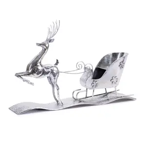 Melrose 90522DS Metal Traditional Reindeer with Sleigh Decor, 25.5x17 in. Silver Iron Reindeer Face Christmas Decor