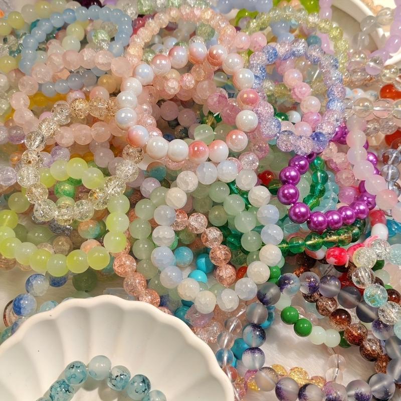 72pcs Mix Handmade Bohemian Beaded Bracelets with Cracked Glass Beads - Multicolor Bangles Collection, Bead Color Palette Suitable for Daily Wear, Parties, Vacation & Year-Round Gift - No Metal Plating,, for Teenager