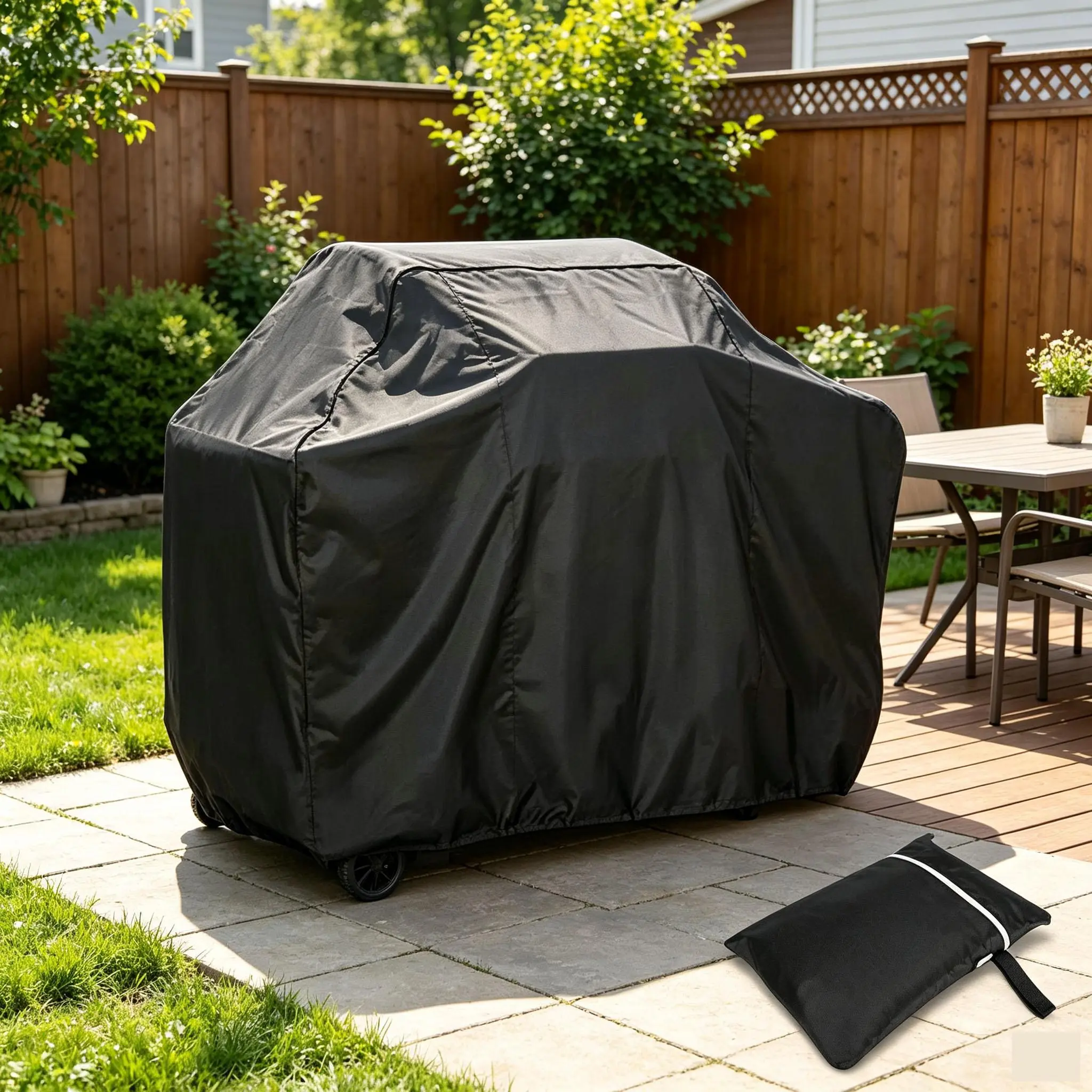 57‑Inch All‑Weather BBQ Grill Cover, Rip‑Proof Waterproof UV‑Resistant Fabric, Adjustable Hem & Click‑Close Wind Straps, Handy Zipper Pocket, Universal Fit for Most Outdoor Backyard Gas Grills