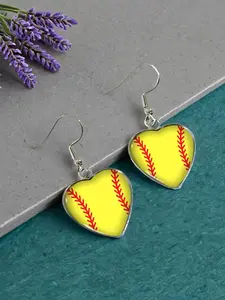 1 pair Softball Heart Earrings, Sporty Fan Dangle Jewelry, Trendy Unique Stud Earrings for Women