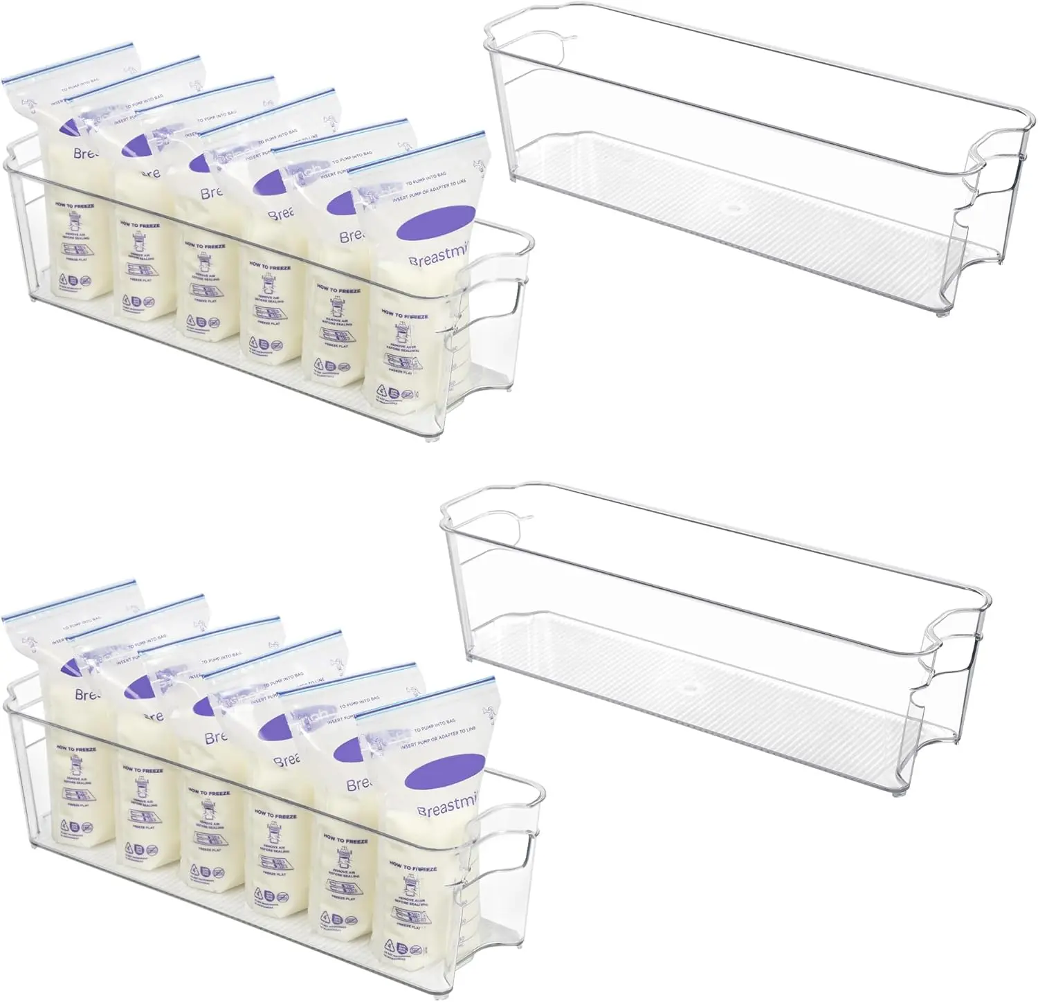 [New Deal]     Breastmilk Storage Container 4PCS Set, Clear Freezer and Fridge Organizer Bins, Plastic Storage Bins for Breast Milk, Baby Pouches, Formula, Bottles and Yogurts, 4.3’’ Width, 14.7" Long