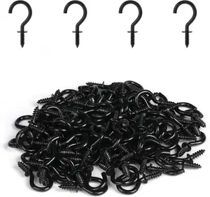 RELBRO 1/2 Inch Small Screw Hooks, Mini Metal Twist in Hooks, Black, 100 Pcs