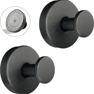 Suction Cup Hooks for Shower No-Drill Bathroom Hooks for Towels Robes Loofah Mountable on Smooth Surfaces 304 Stainless Steel 15 lbs Capacity Matte Black Design