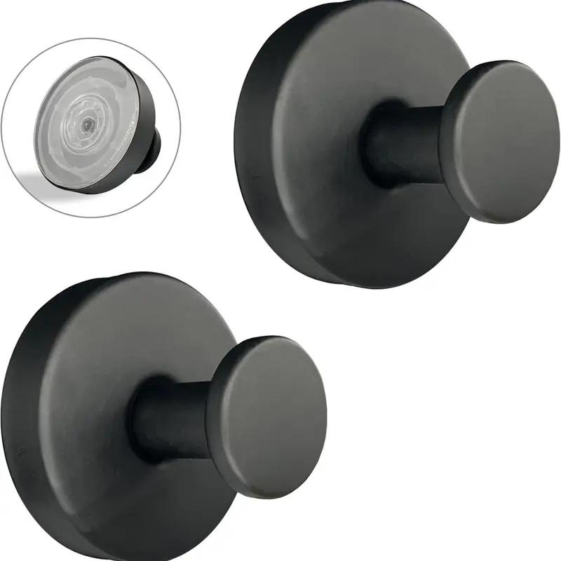 Suction Cup Hooks for Shower No-Drill Bathroom Hooks for Towels Robes Loofah Mountable on Smooth Surfaces 304 Stainless Steel 15 lbs Capacity Matte Black Design