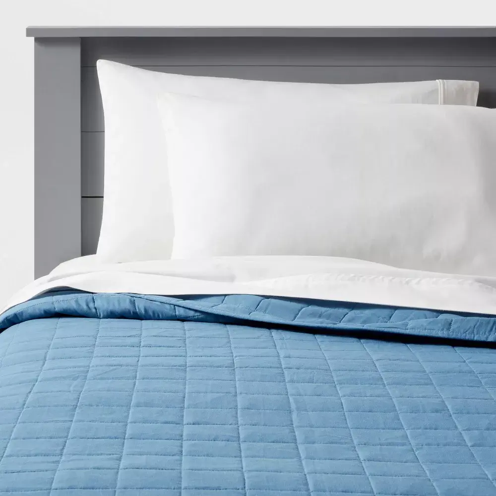 Full/Queen Value Kids' Quilt Bergen Blue - Pillowfort: Microfiber OEKO-TEX Certified Machine Washable