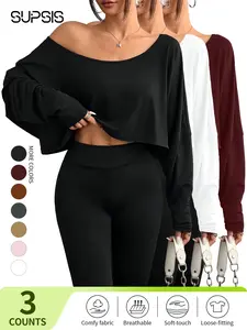 2/3 pcs Sexy Off-Shoulder Slim Fit Crop Top for Women, Asymmetrical Batwing Sleeve, Summer Y2K Essential, Fitted Casual Style, Spring & Summer Fashion, Chic