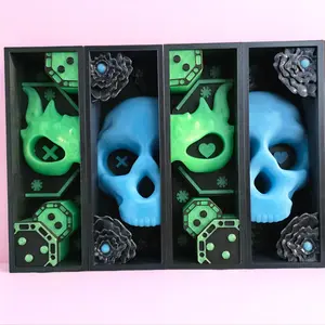 Book Nook - 3D Printed Glow-in-the-Dark Skull & Rose Design - Lights Out Themed Decorative Bookshelf Display Piece - 9in Tall - Perfect for Fantasy book Lovers