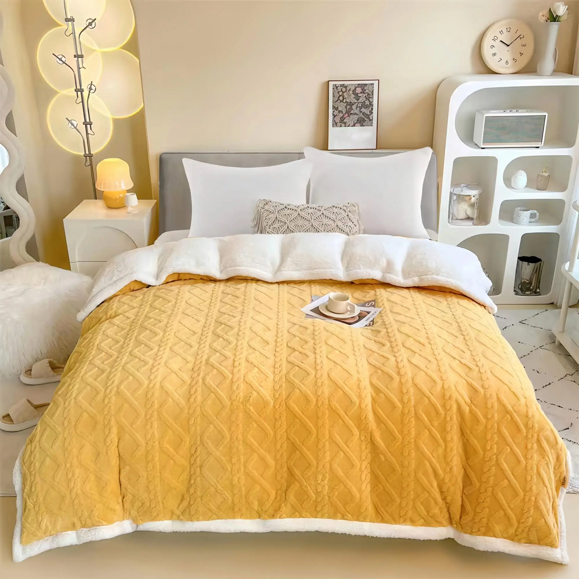 Geometric Textured Soft Blankets, 1 Count Warm Keeping Blanket, All Season Blanket, Breathable Comfortable Blanket, Comfy Bedding, Napping Blanket [Si