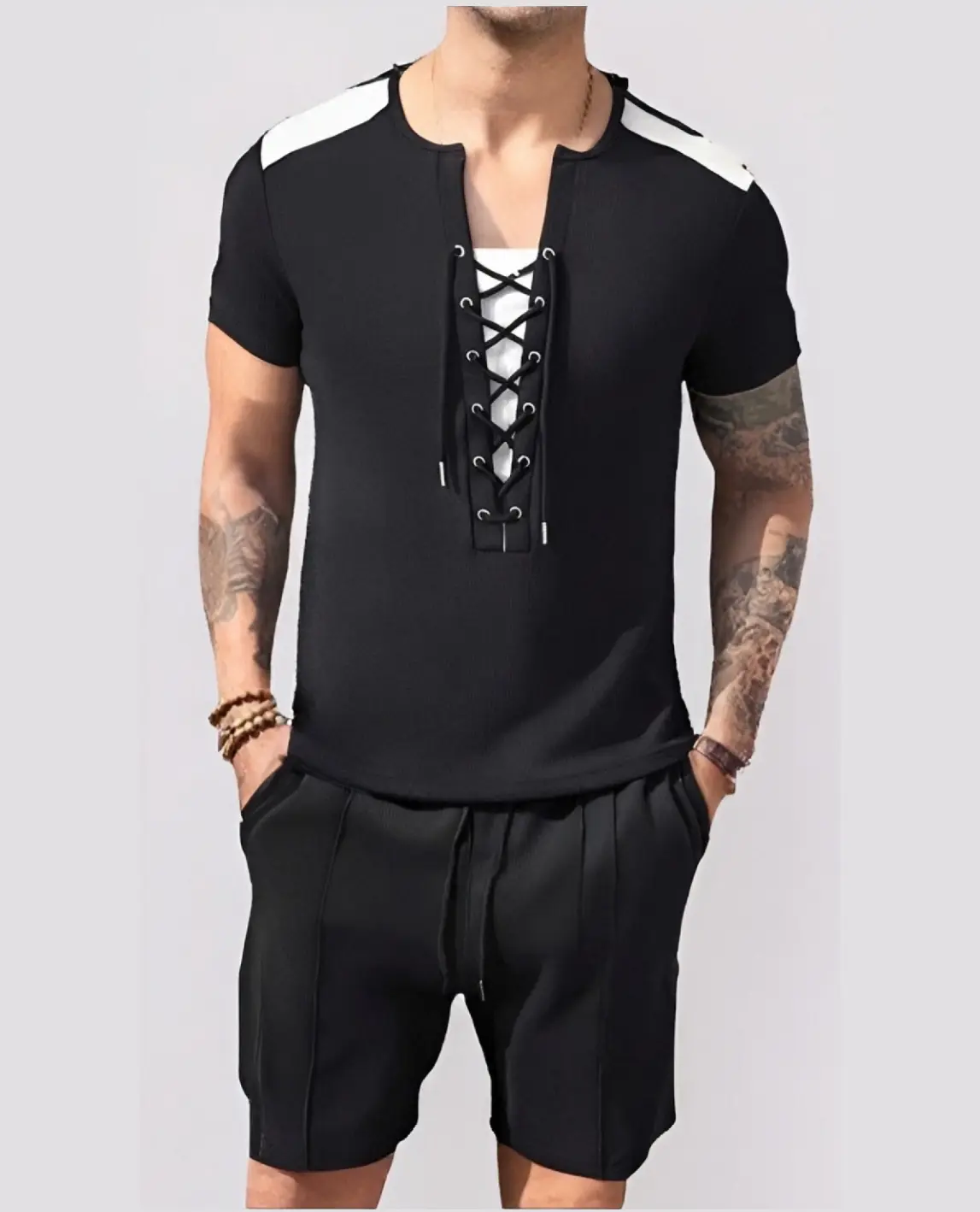 Coofandy Stylish Casual Two-Piece Drawstring Set - Round-Neck Short Sleeve T-Shirt & Shorts for Maximum Comfort and Fashion