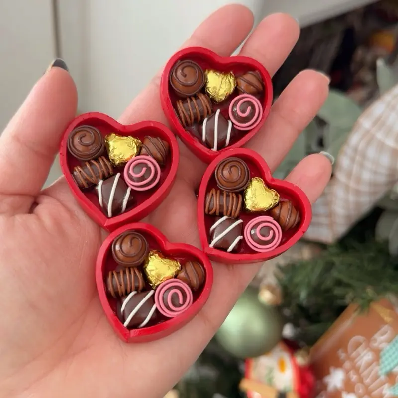Valentine’s Day Heart Box with Chocolates. Polymer Clay Accessories.