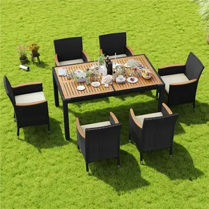【3 Packages Delivery】Yaheetech 7-Piece Patio Furniture Set, Outdoor Dining Table with 6 Chairs, Rattan Conversation Set with Soft Cushions for Backyard Deck Garden,