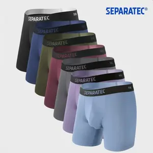 Separatec Men's Cotton-Spandex Fabric Dual Pouch Boxer Briefs, 3/7 Counts Regular Fit, Comfy Breathable Bulge Enhancing Sporty Men's Underwear for Daily Wear & Sports Clothes, All Seasons Intimates