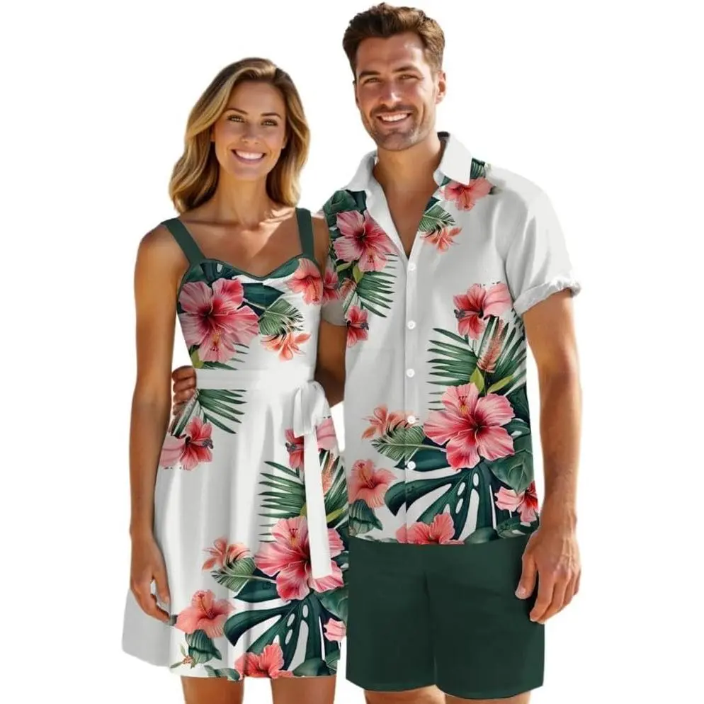 DRESSFO Couple Matching Hawaiian Outfits Allover Flower Print Sundress or Vacation Men's Button Up Shirt Outfit - TikTok Shop DRESSFO Couple Matching Hawaiian Outfits Allover Flower Print Sundress or Vacation Men's Button Up Shirt Outfit - TikTok Shop