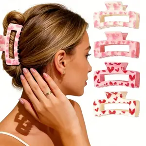 4pcs Heart Print Hair Clips for Women, Cute Square Barrettes, Valentine’s Day Gift for Daily Casual Party